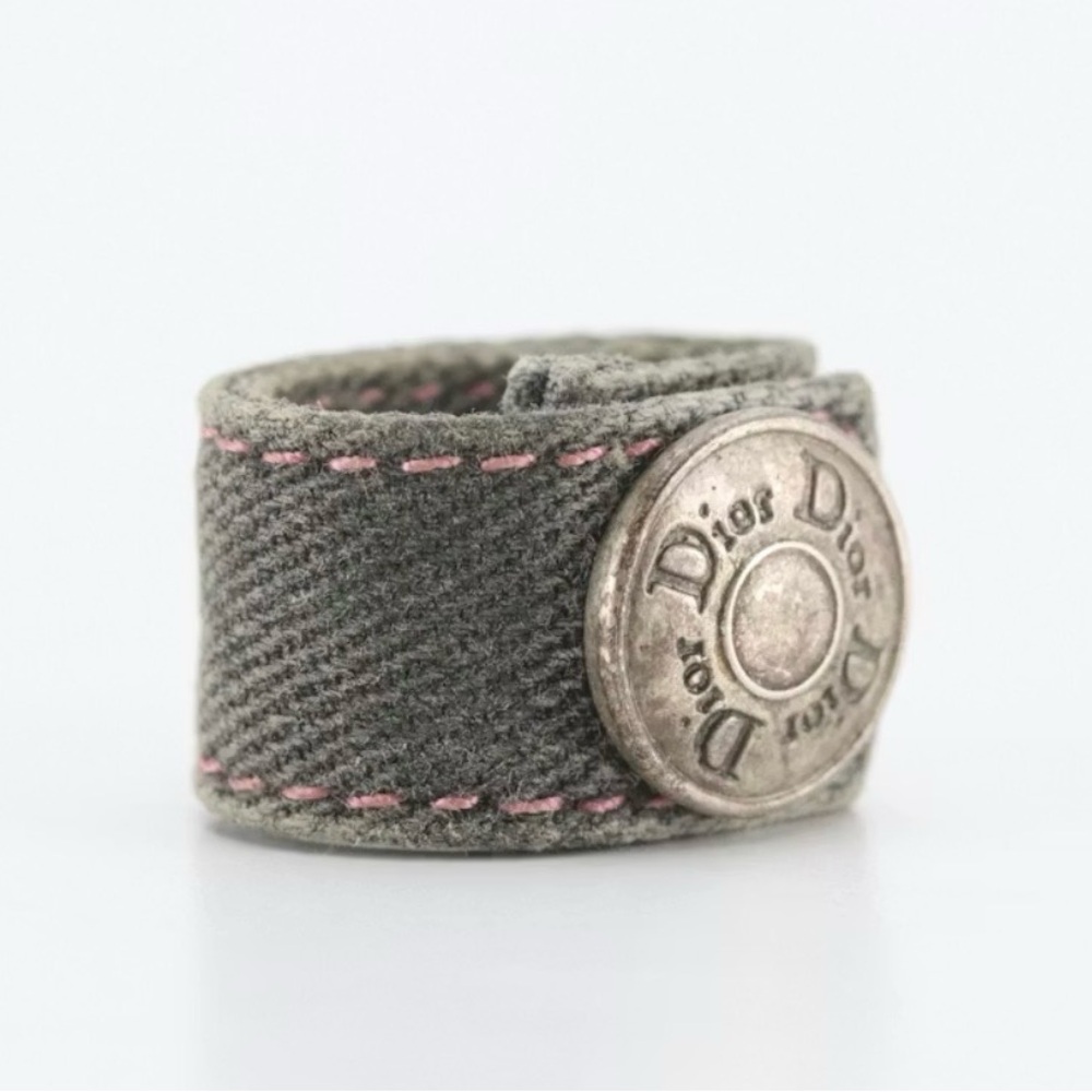 Rare!  Dior Denim Snap Ring with Pink Topstitching